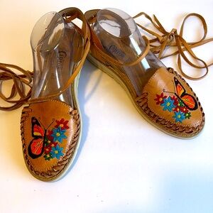 Butterfly Embroidered Artisan Leather Roman Sandals